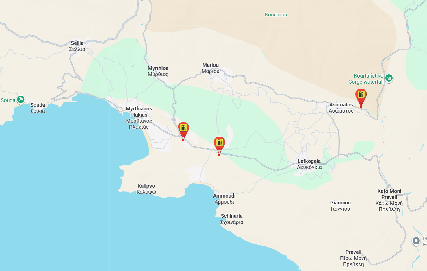 Πρατήρια βενζίνης Στον Πλακιά , Κρήτη